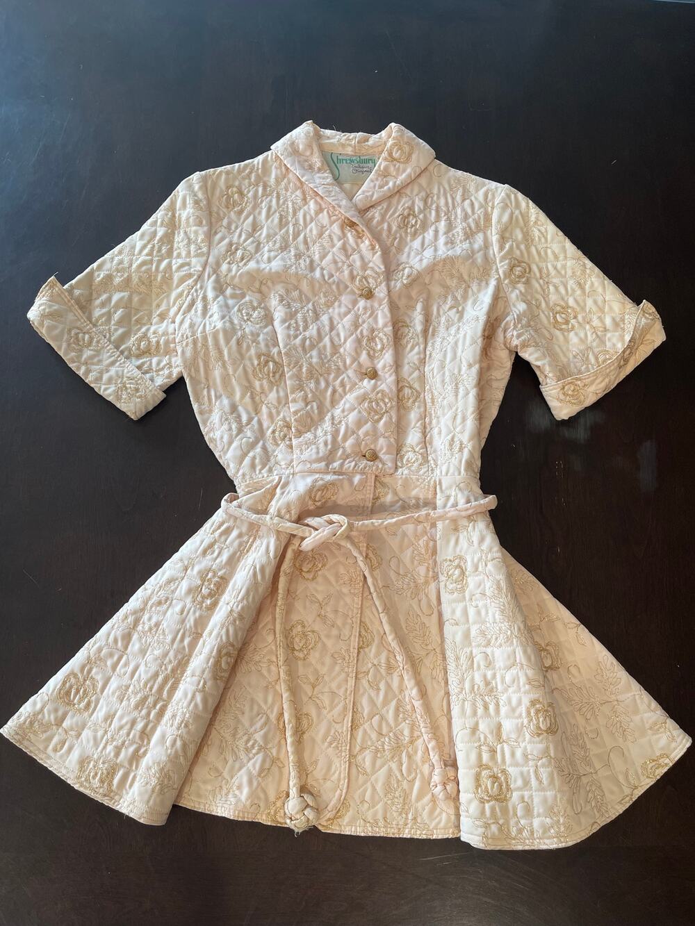 Jacket Women XXS Shrewsbury Exclusive Quilted Pink Gold Embroidered 40s VTG